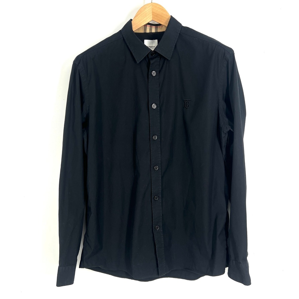 Burberry London England TB Monogram Black Button Down Shirt XL 8032305
